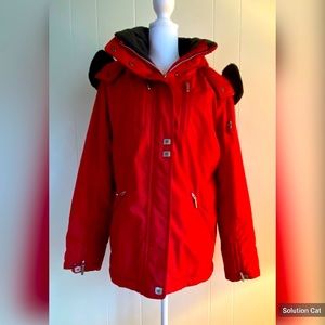 Red hooded winter/ski coat by Couloir
